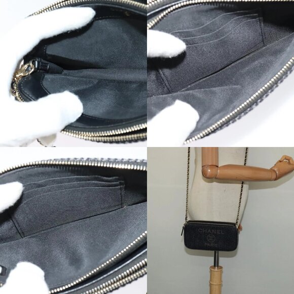 CHANEL Deauville line COCO Mark Chain Wallet Raffia Navy Gold CC Auth 127827 - Picture 12 of 14